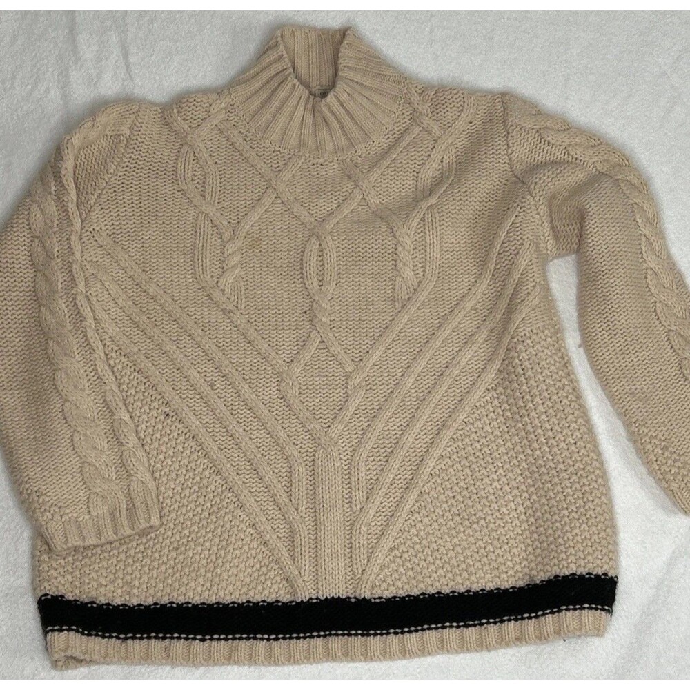 Oriana Cable Knit Sweater Beige Made In Italy Wool Blend Women’s Large Tennis